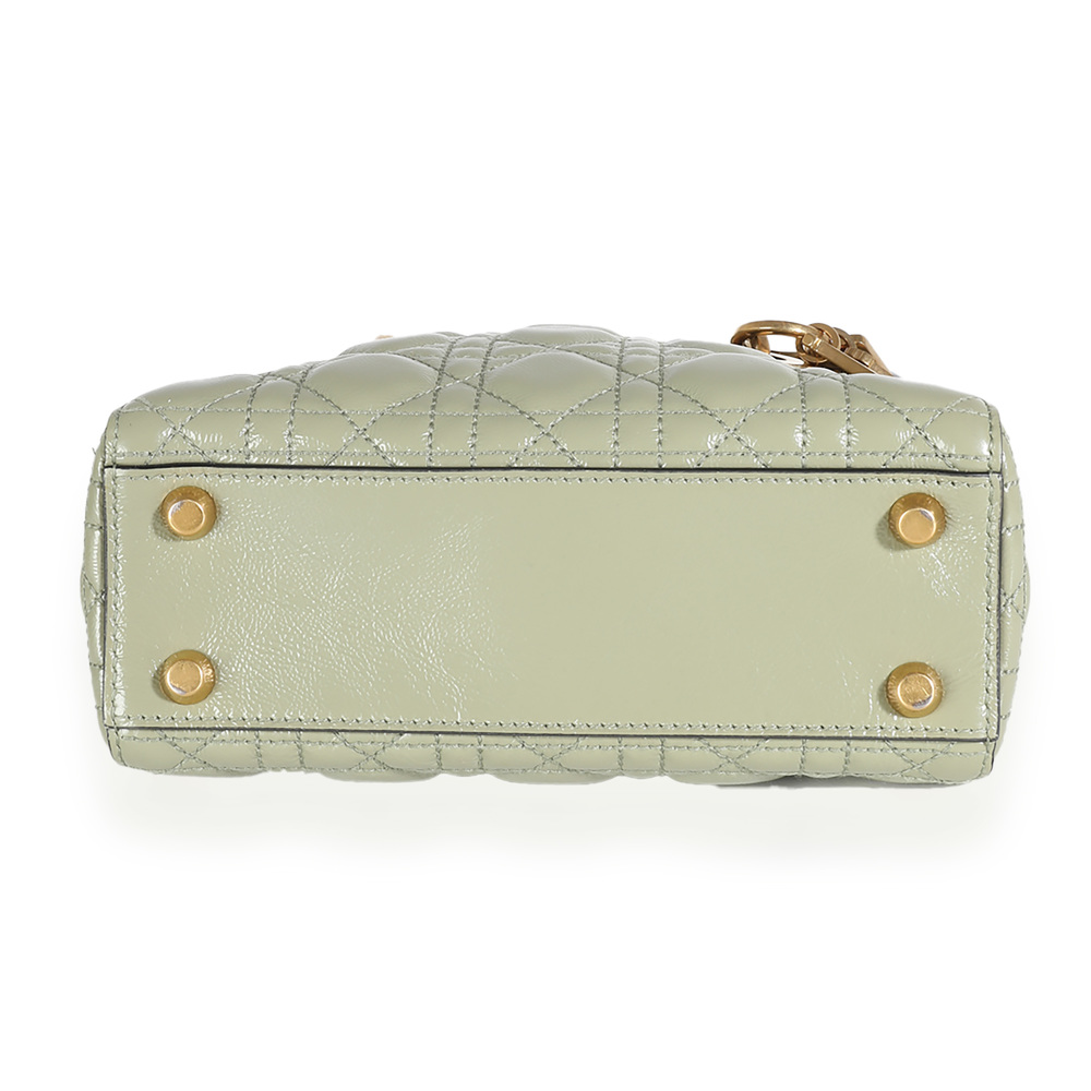 Christian Dior Green Crinkled Patent Cannage Lucky Badges My Lady Dior Bag - Picture 5 of 12